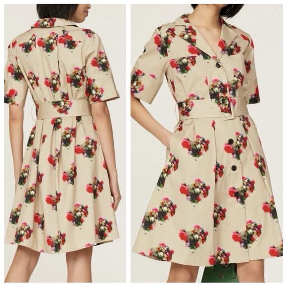 Adam Lippes Dresses & Skirts - ADAM LIPPES Shirtdress Women 4 Tan Blurry Floral Print Collared Button Front